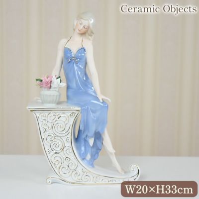 ＼31%OFF／ アンティーク スペイン調 陶器 オブジェ(置物) ホルンレディー 高さ33cm 【送料無料】 [Y]