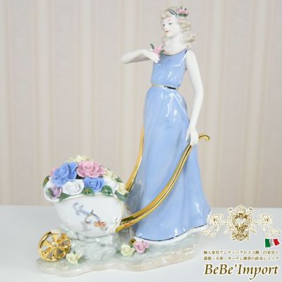 アンティーク スペイン調 陶器エレガント オブジェ 貴婦人フラワーカート【送料無料】 [Y]