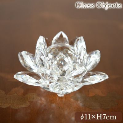 ＼32%OFF／ きらきら ガラスオブジェ(置物) ロータス M 直径11cm