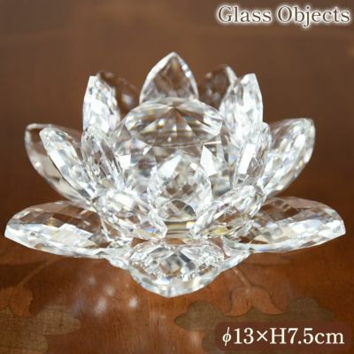 ＼25％OFF／ きらきら ガラスオブジェ(置物) ロータス L 直径13cm