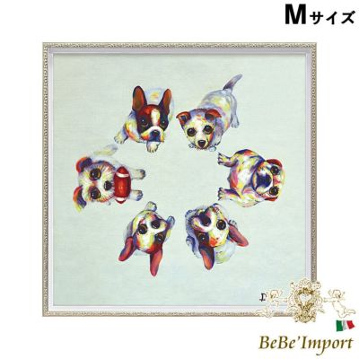 ★クーポンで10％OFF★【メーカーYP取寄】オイル ペイント アート(Mサイズ)「ドッグ サークル」【ロココ調 Rococo アンティーク調 ヨーロピアン 額絵 アート カラフル インテリア雑貨 動物 犬 いぬ かわいい 犬の日 