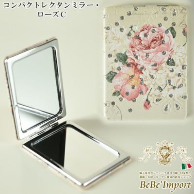 ロココ調 角型 コンパクトミラー ローズC 手鏡 折りたたみ