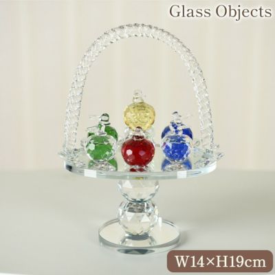 きらきら ガラスオブジェ フルーツバスケット 置物 幅14cm【送料無料】 [Y]
