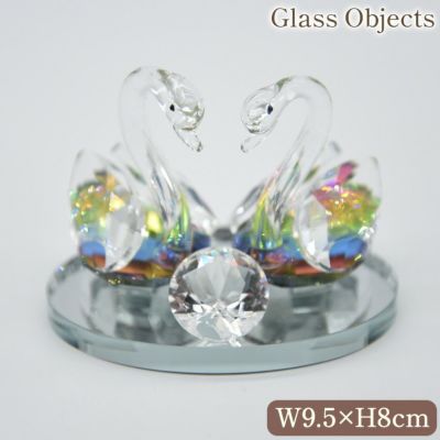 ヨーロピアンエレガント きらきら ガラスオブジェ(置物) Wスワン S 幅9.5cm
