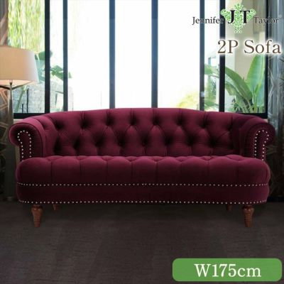 ジェニファーテイラー 2人掛けソファ La Rosa ベロアレッド 幅175cm 【送料無料/設置サービス付】