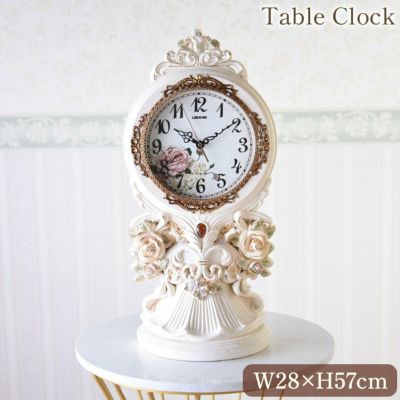 ロココ ホワイト 薔薇 テーブルクロック 高さ57cm 【送料無料】