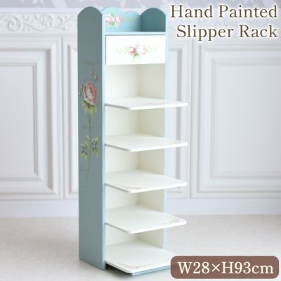 ＼35％OFF／ ハンドペイント ローズ 薔薇 5段スリッパラック ブルー 幅28cm 【送料無料】 [Y]