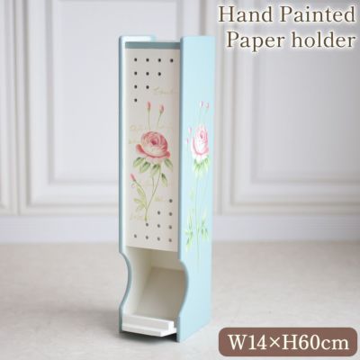 ハンドペイント ローズ 薔薇 トイレットホルダー ブルー 幅14cm 【送料無料】