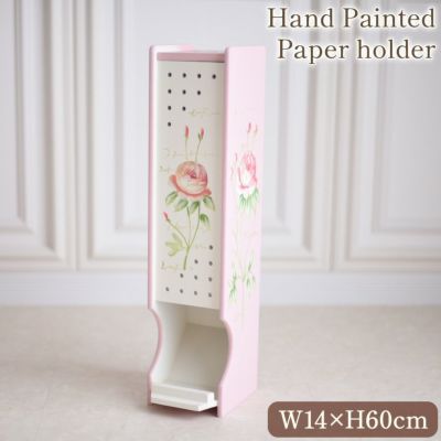 ハンドペイント ローズ 薔薇 トイレットホルダー ピンク 幅14cm 【送料無料】