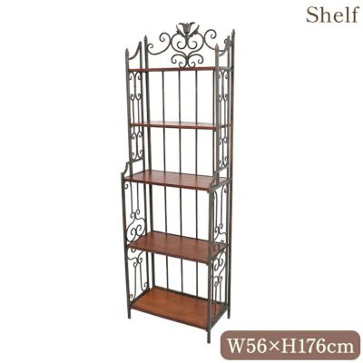 ＼9%OFF／ アンティーク調 アイアン 飾り棚(シェルフ)ラック 5段 幅56cm 【送料無料】