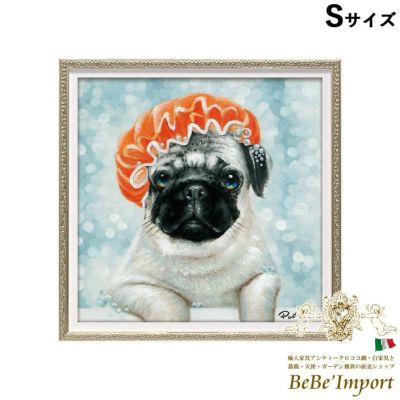 ★10％OFFクーポン＆P5倍★【メーカーYP取寄】絵画 額アンティーク ハンドペイント かわいい おしゃれ 犬 オイル ペイント アート(Sサイズ)「カラーリング中」 ヨーロピアン ロココ 姫系【OP-07052】
