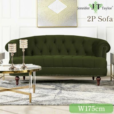 ジェニファーテイラー 2人掛ソファ La Rosa V036 ベロア グリーン 幅175cm 【送料無料/設置サービス付】