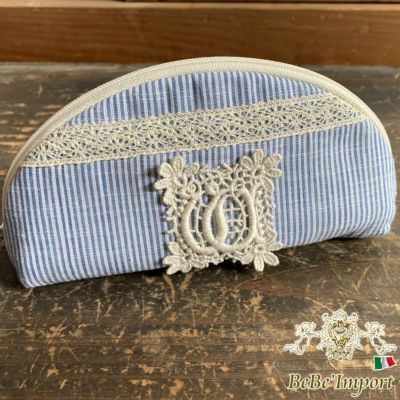 【メーカーWK直送】レース メガネケース 眼鏡ケース レース布 レース生地 7×16×4cm cotton storipe コットンストライプ H1 グラスケース 綿 ブルーストライプ フレンチ 春夏 ヨーロピアン おしゃれ エレガント ア