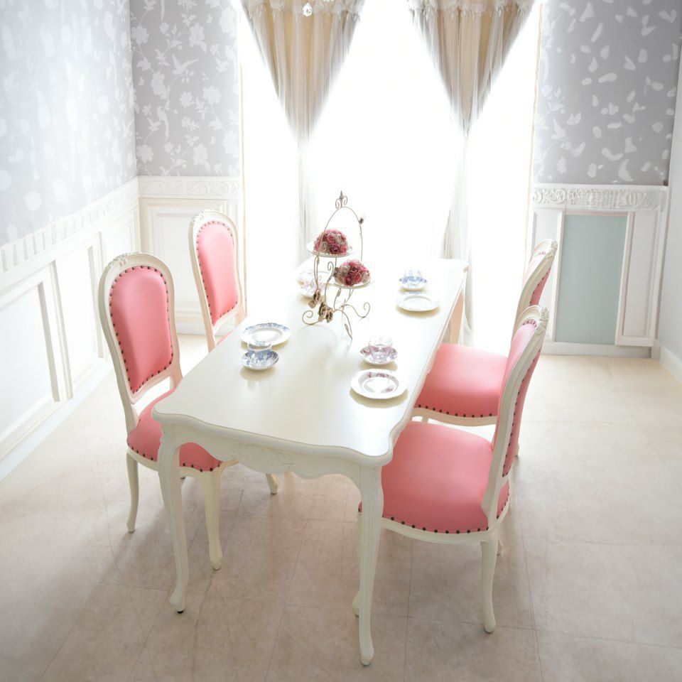 アンリヴェルデ ダイニングセット5P 4人掛け アイボリー ピンク 幅175cm 画像2