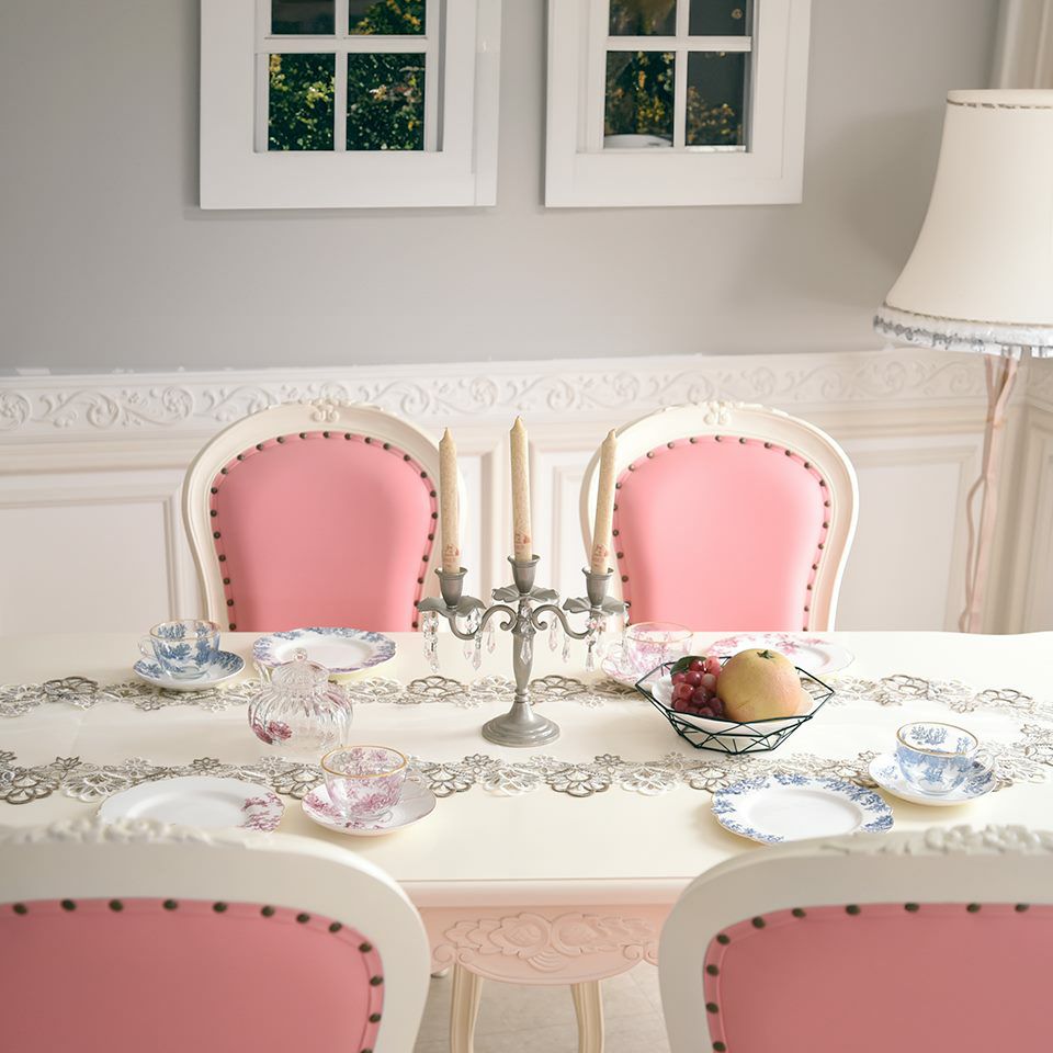 アンリヴェルデ ダイニングセット5P 4人掛け アイボリー ピンク 幅175cm 画像12