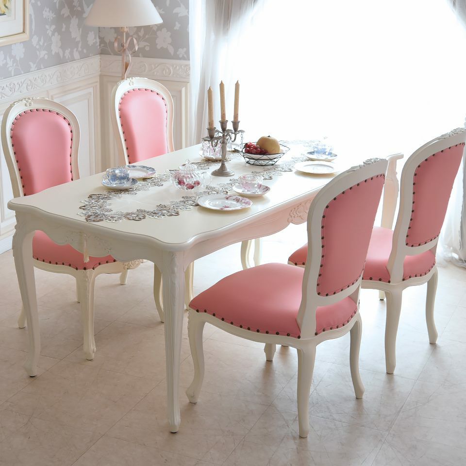 アンリヴェルデ ダイニングセット5P 4人掛け アイボリー ピンク 幅175cm 画像14