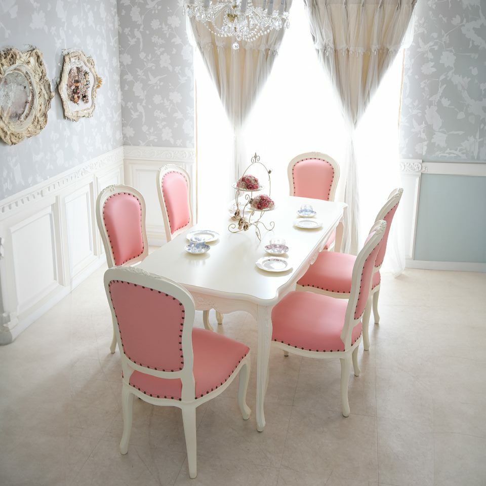 アンリヴェルデ ダイニングセット7P 6人掛け アイボリー ピンク 幅175cm 画像2