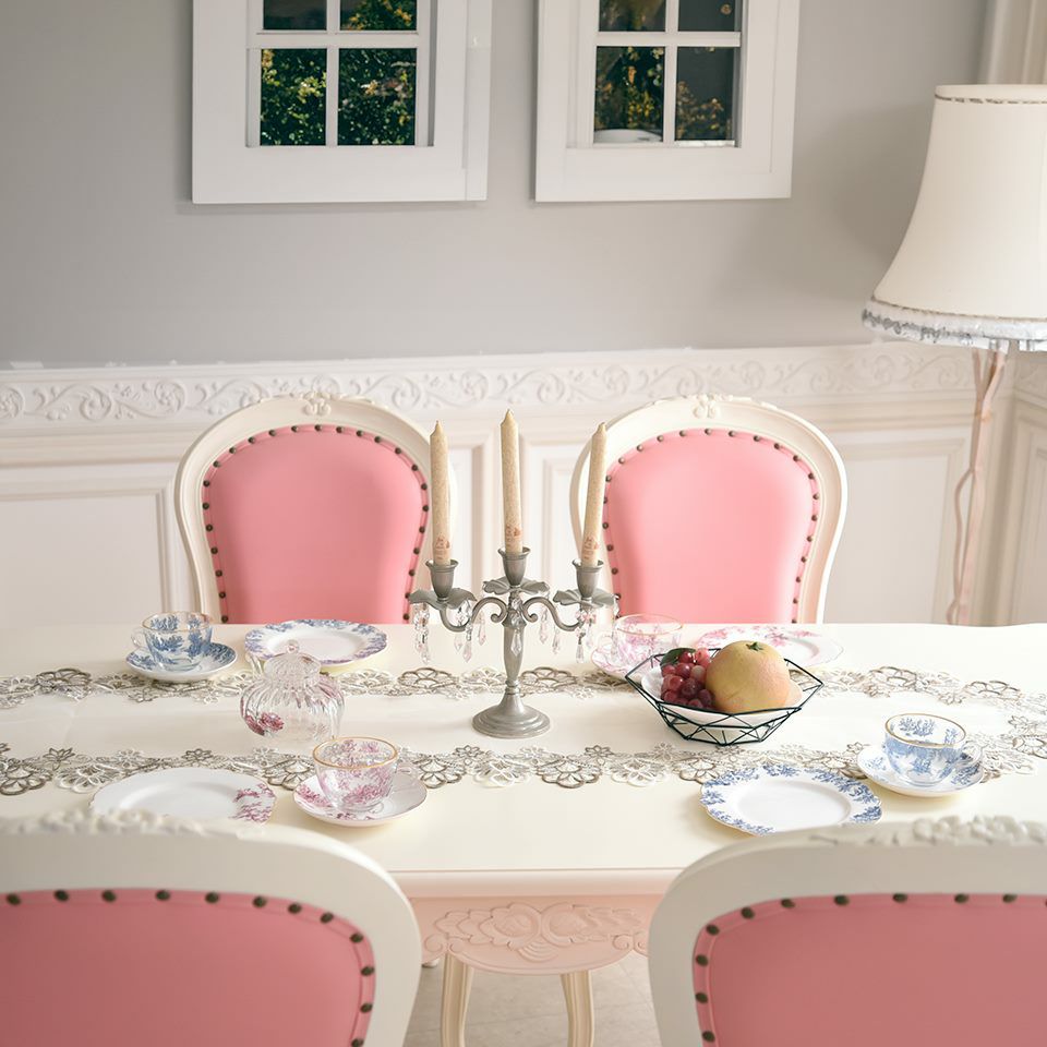 アンリヴェルデ ダイニングセット7P 6人掛け アイボリー ピンク 幅175cm 画像12