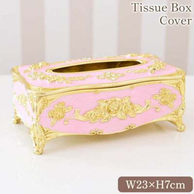 ゴージャス 薔薇のティッシュケース ピンク 幅23cm