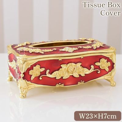 ゴージャス 薔薇のティッシュケース レッド 幅23cm