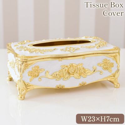 ゴージャス 薔薇のティッシュケース ホワイト 幅23cm