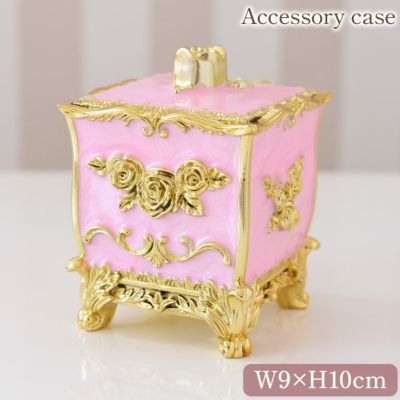 ゴージャス 薔薇の蓋付き小物入れ（ジュエリーボックス） 高さ10cm（ピンク）