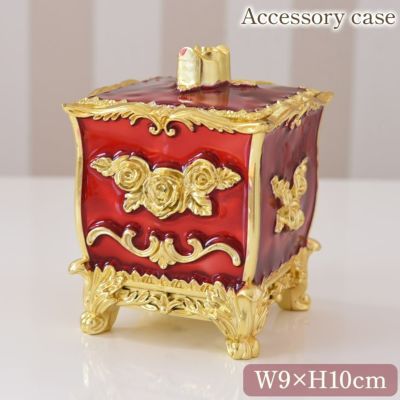 ゴージャス 薔薇の蓋付き小物入れ(ジュエリーボックス) レッド