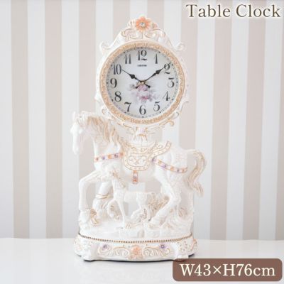 ロココ ホワイト 馬の親子 テーブルクロック 高さ76cm 【送料無料】 [Y]