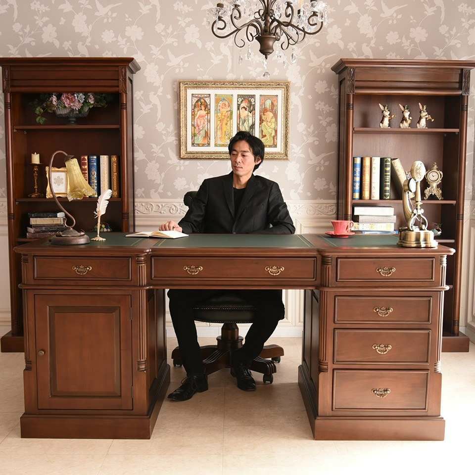 デスク 書斎机 机 プレジデントデスク エグゼクティブデスク アンティーク調 マホガニー I型 180cm ブラウン 収納 おしゃれ 社長デスク ライティングデスク 通販-15