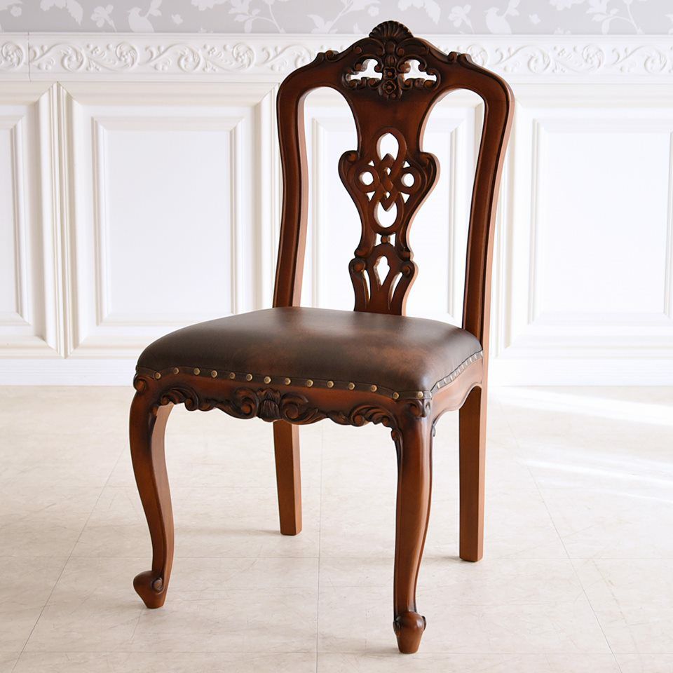 英国調 クイーンアン様式 ダイニングセット5P 4人掛け ブラウン 幅170cm 画像9