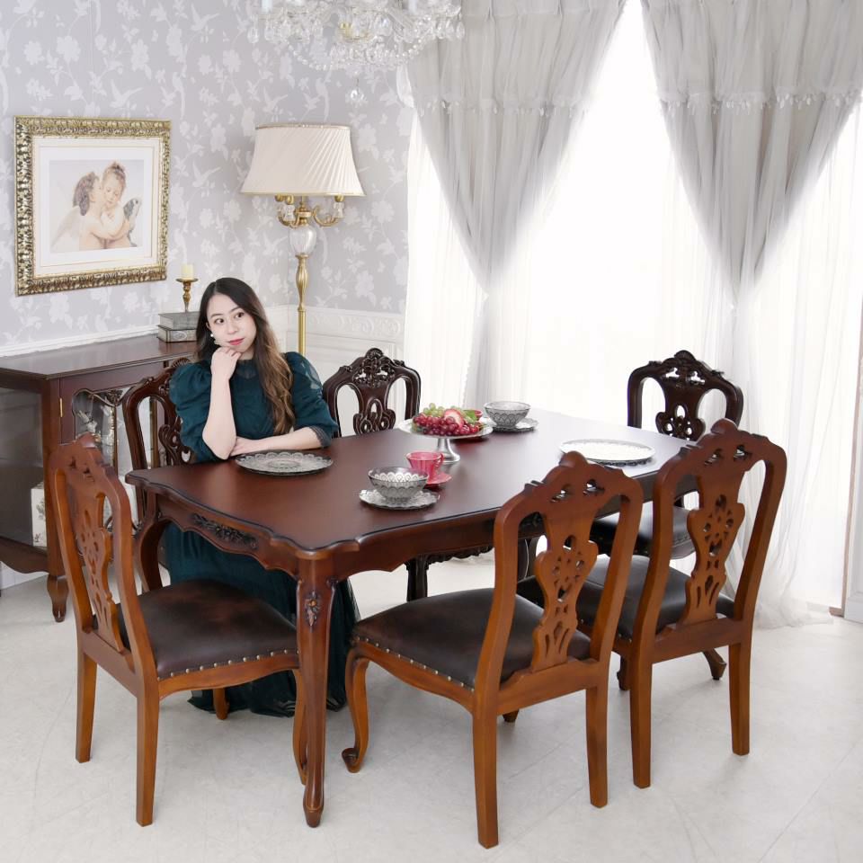 英国調 クイーンアン様式 ダイニングセット7P 6人掛け ブラウン 幅170cm 画像2