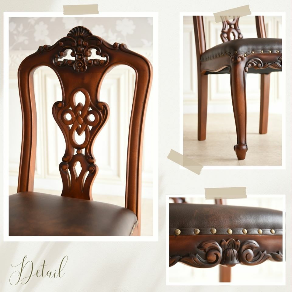 英国調 クイーンアン様式 ダイニングセット7P 6人掛け ブラウン 幅170cm 画像10