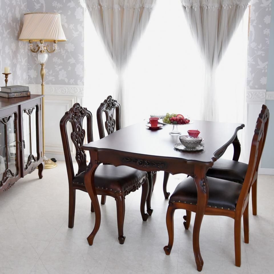 英国調 クイーンアン様式 ダイニングセット7P 6人掛け ブラウン 幅170cm 画像13