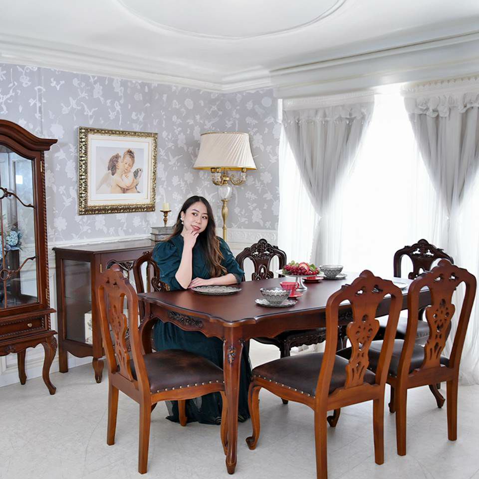 英国調 クイーンアン様式 ダイニングセット7P 6人掛け ブラウン 幅170cm 画像14