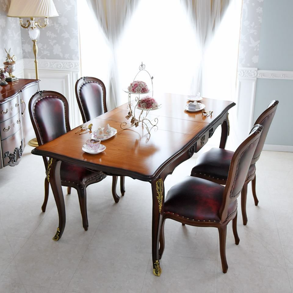 アンリヴェルデ ヴェネチアン 伸長式ダイニングセット5P 4人掛け ワイン 幅150→180cm 画像12