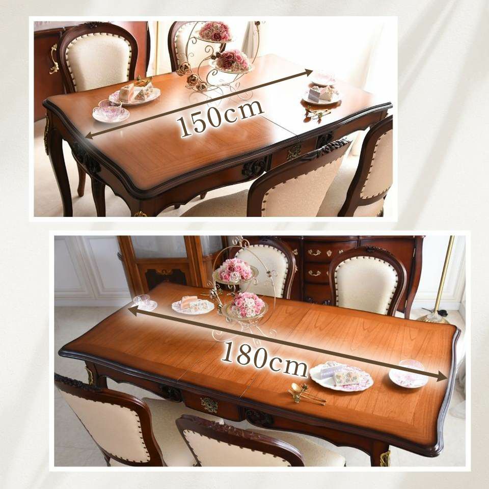 アンリヴェルデ ヴェネチアン 伸長式ダイニングセット5P 4人掛け アイボリー 幅150→180cm 画像3