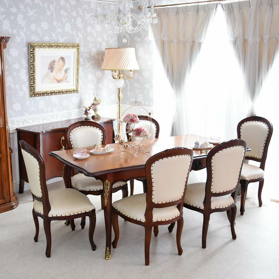 アンリヴェルデ ヴェネチアン 伸長式ダイニングセット7P 6人掛け ブラウン アイボリー 幅150→180cm 画像14