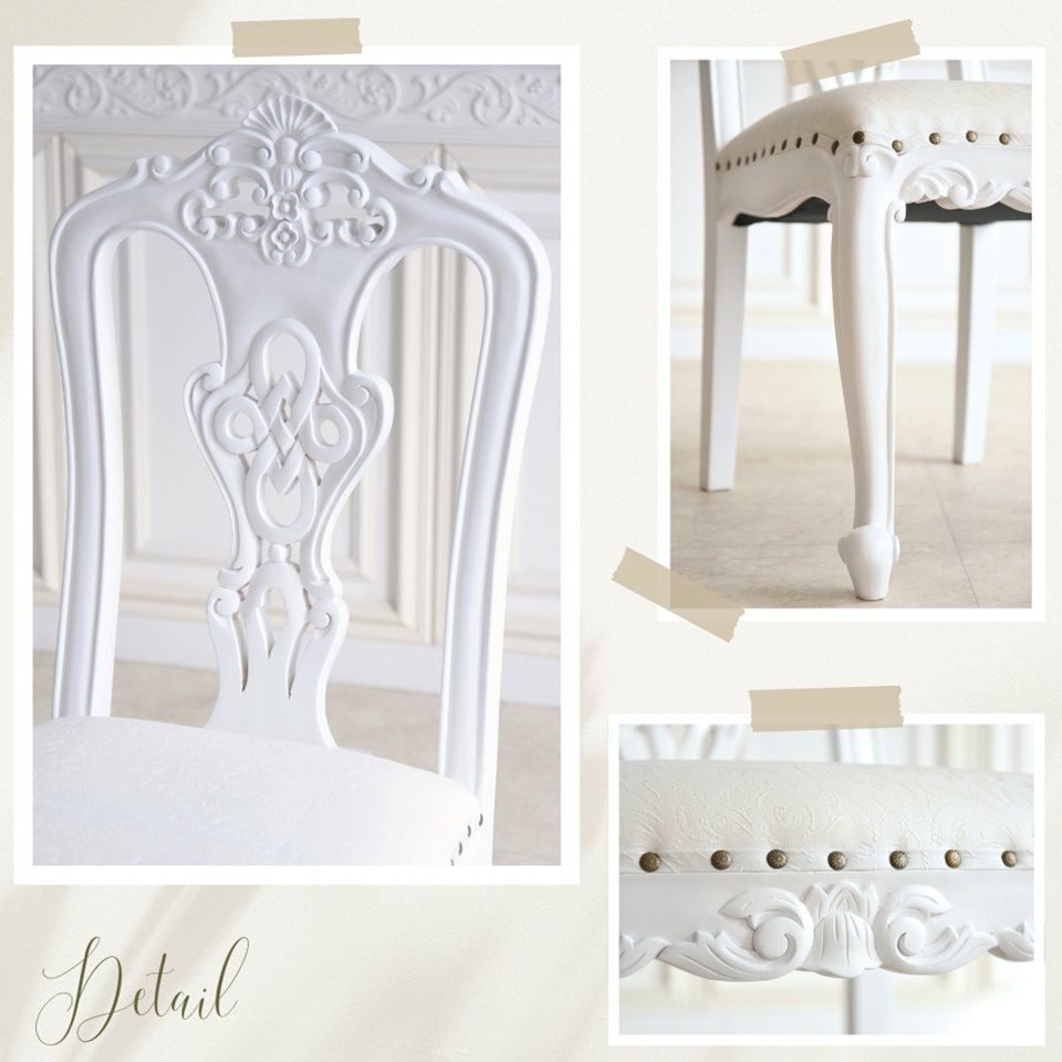 英国調 クイーンアン様式 ダイニングセット5P 4人掛け ホワイト 幅170cm 画像10