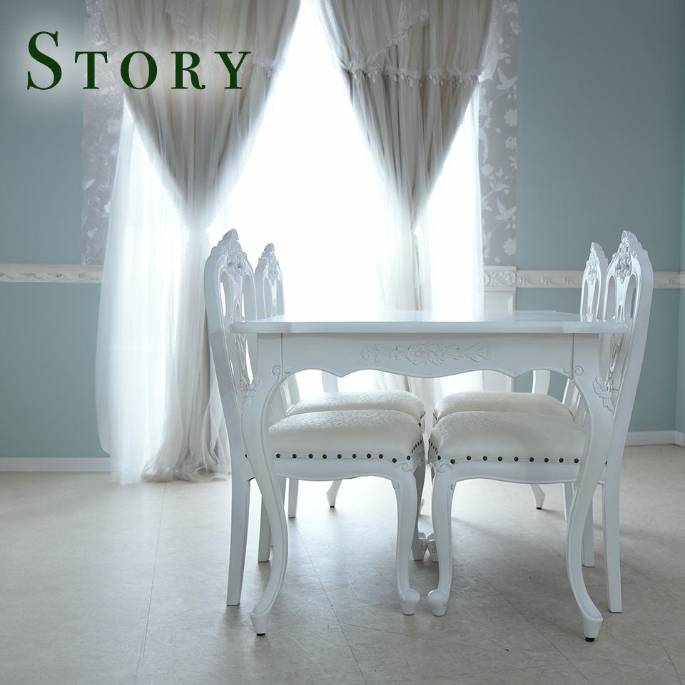 英国調 クイーンアン様式 ダイニングセット7P 6人掛け ホワイト 幅170cm 画像5