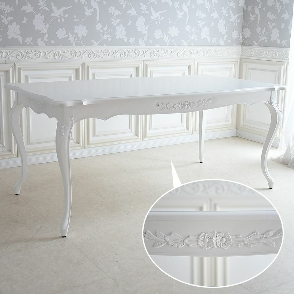 英国調 クイーンアン様式 ダイニングセット7P 6人掛け ホワイト 幅170cm 画像6