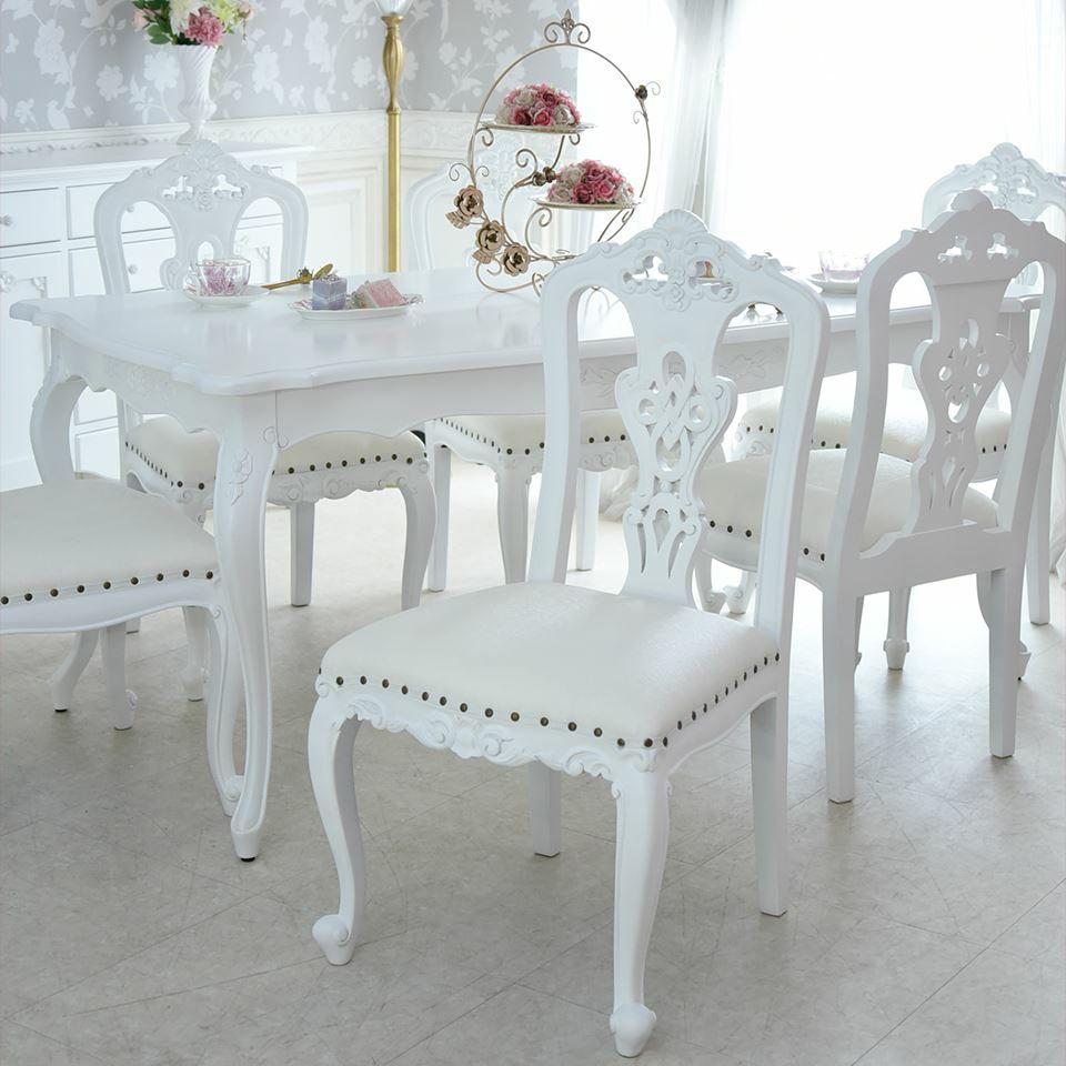 英国調 クイーンアン様式 ダイニングセット7P 6人掛け ホワイト 幅170cm 画像12