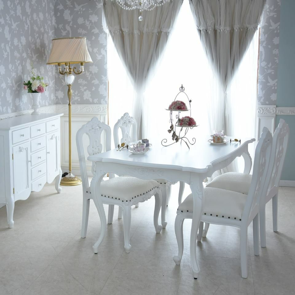英国調 クイーンアン様式 ダイニングセット5P 4人掛け ホワイト 幅140cm 画像3