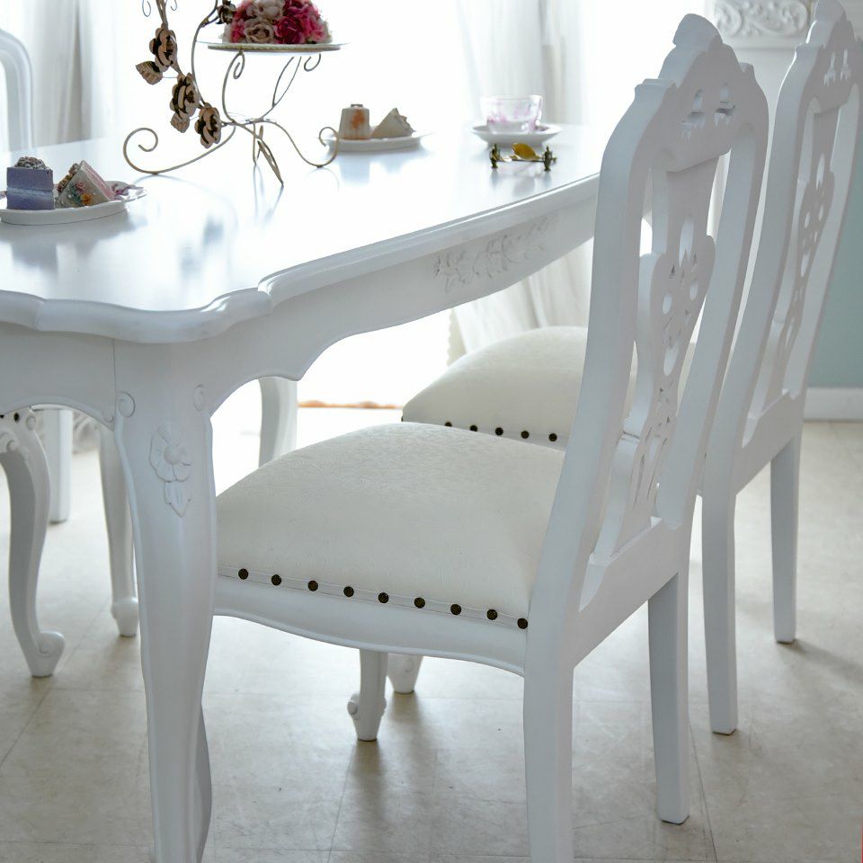 英国調 クイーンアン様式 ダイニングセット5P 4人掛け ホワイト 幅140cm 画像12