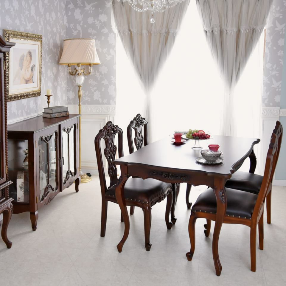 英国調 クイーンアン様式 ダイニングセット5P 4人掛け ブラウン 幅140cm 画像2