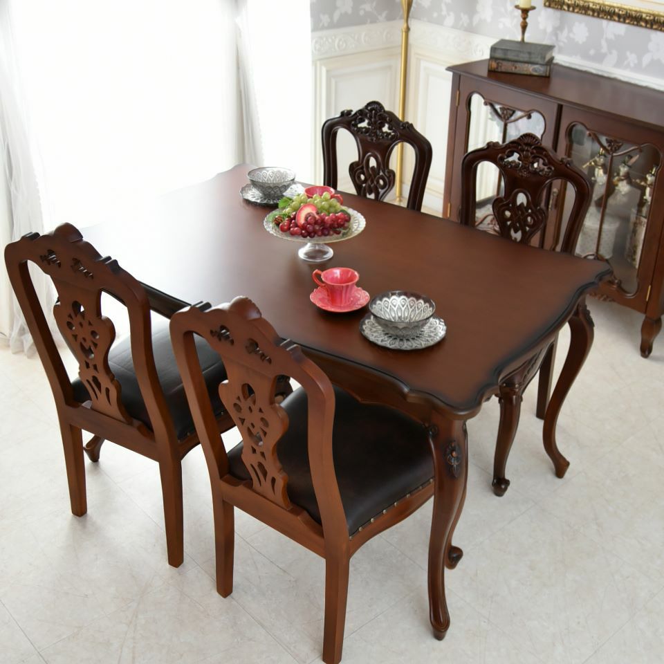 英国調 クイーンアン様式 ダイニングセット5P 4人掛け ブラウン 幅140cm 画像3