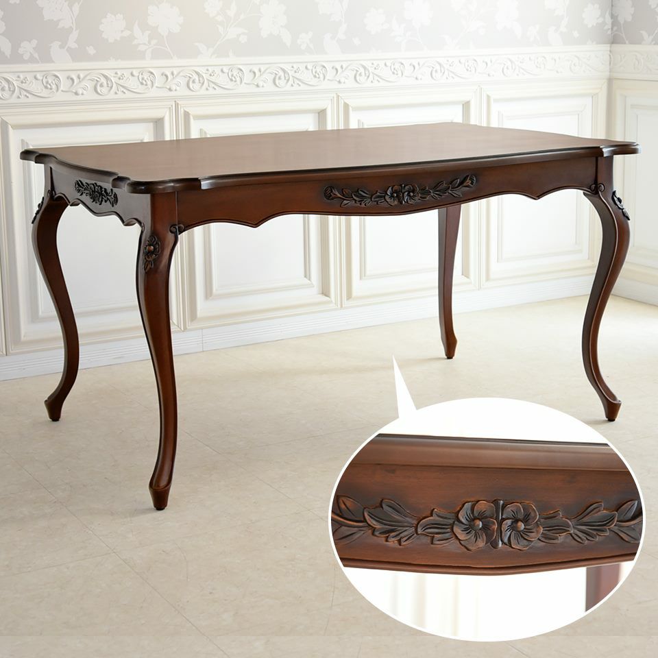 英国調 クイーンアン様式 ダイニングセット5P 4人掛け ブラウン 幅140cm 画像6