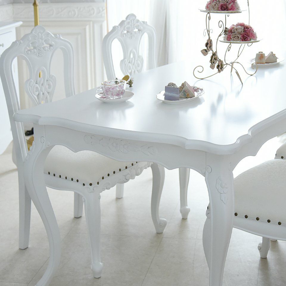 英国調 クイーンアン様式 ダイニングテーブル ホワイト 幅140cm 画像4