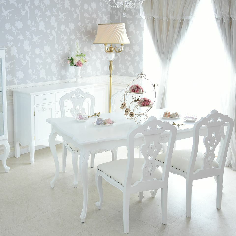 英国調 クイーンアン様式 ダイニングテーブル ホワイト 幅170cm 画像1