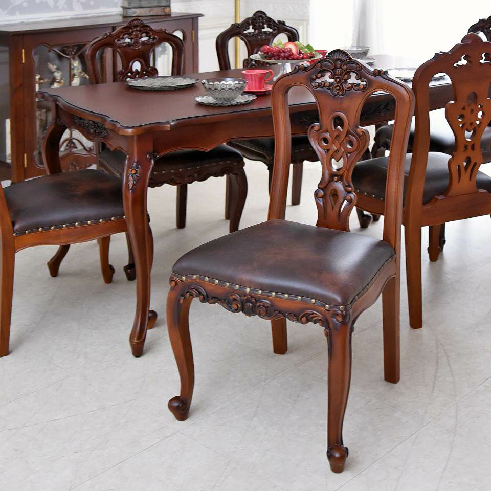 英国調 クイーンアン様式 ダイニングチェア ブラウン 幅55cm 画像1