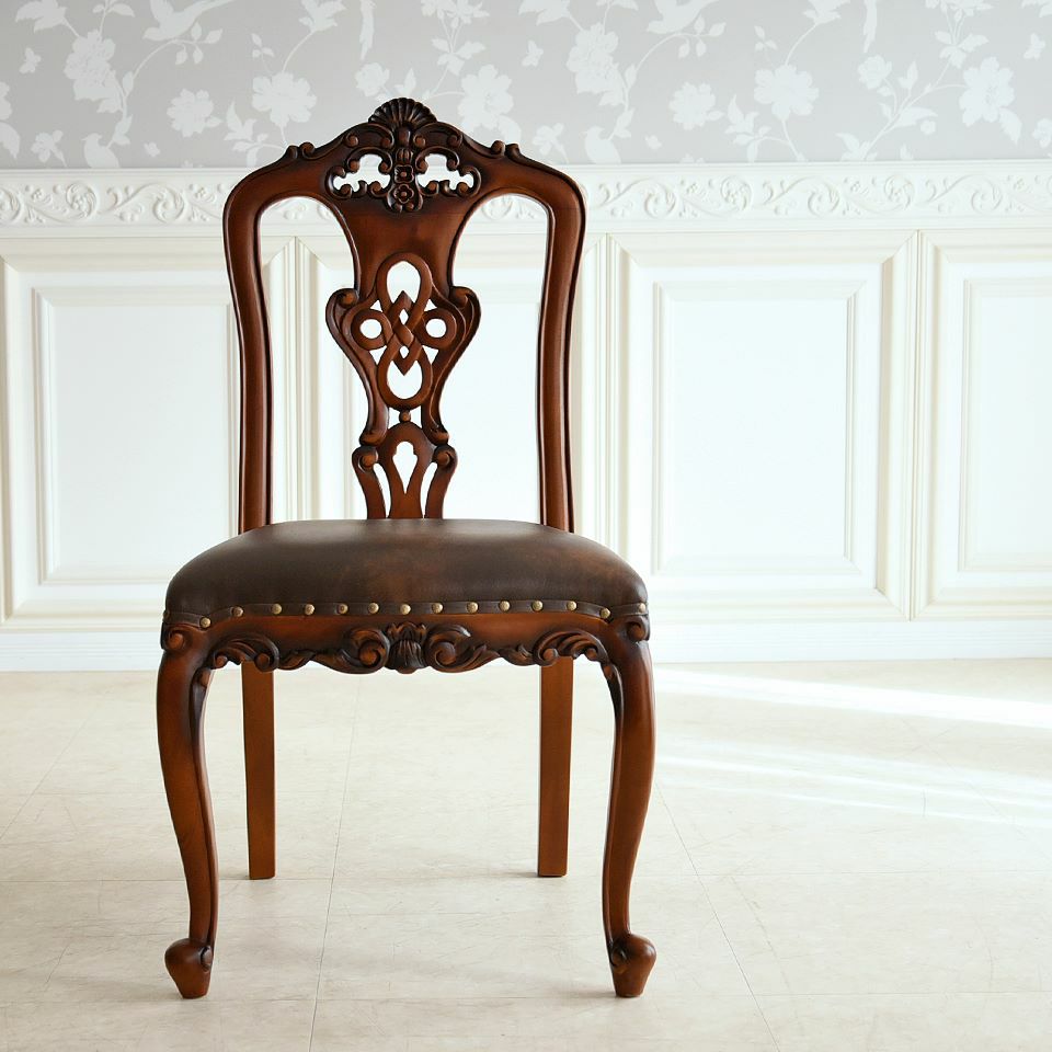 英国調 クイーンアン様式 ダイニングチェア ブラウン 幅55cm 画像3